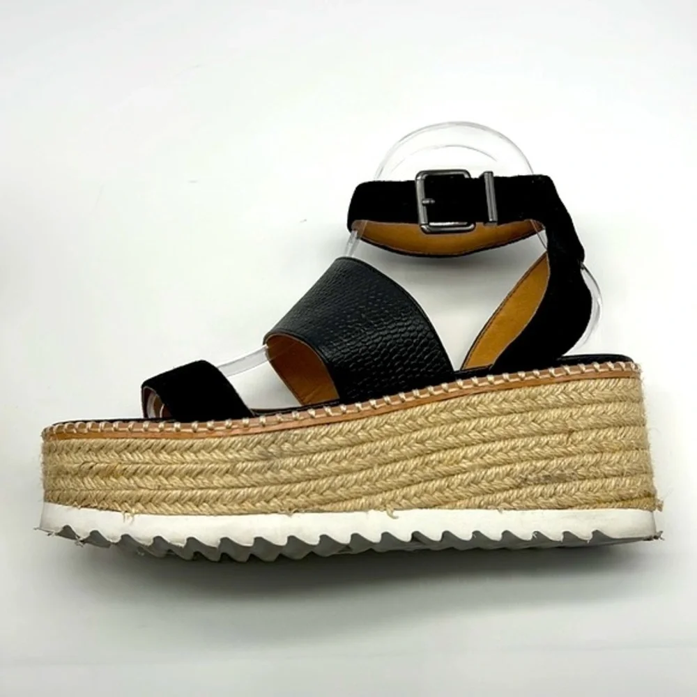 Crown Vintage - Daylen Espadrille Black Wedge With Black Straps Sandal Size 9